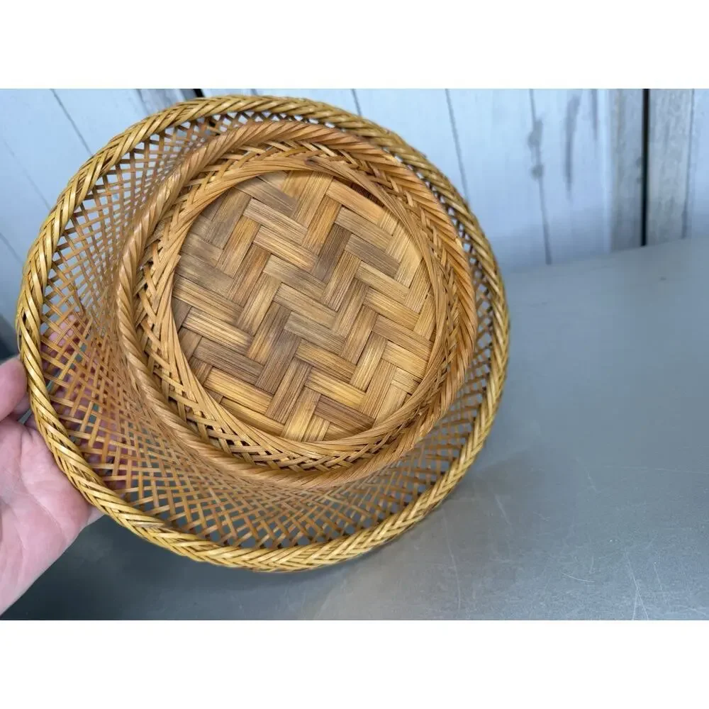 Vintage Rattan Round Decorative Boho Basket Wicker Woven Floral